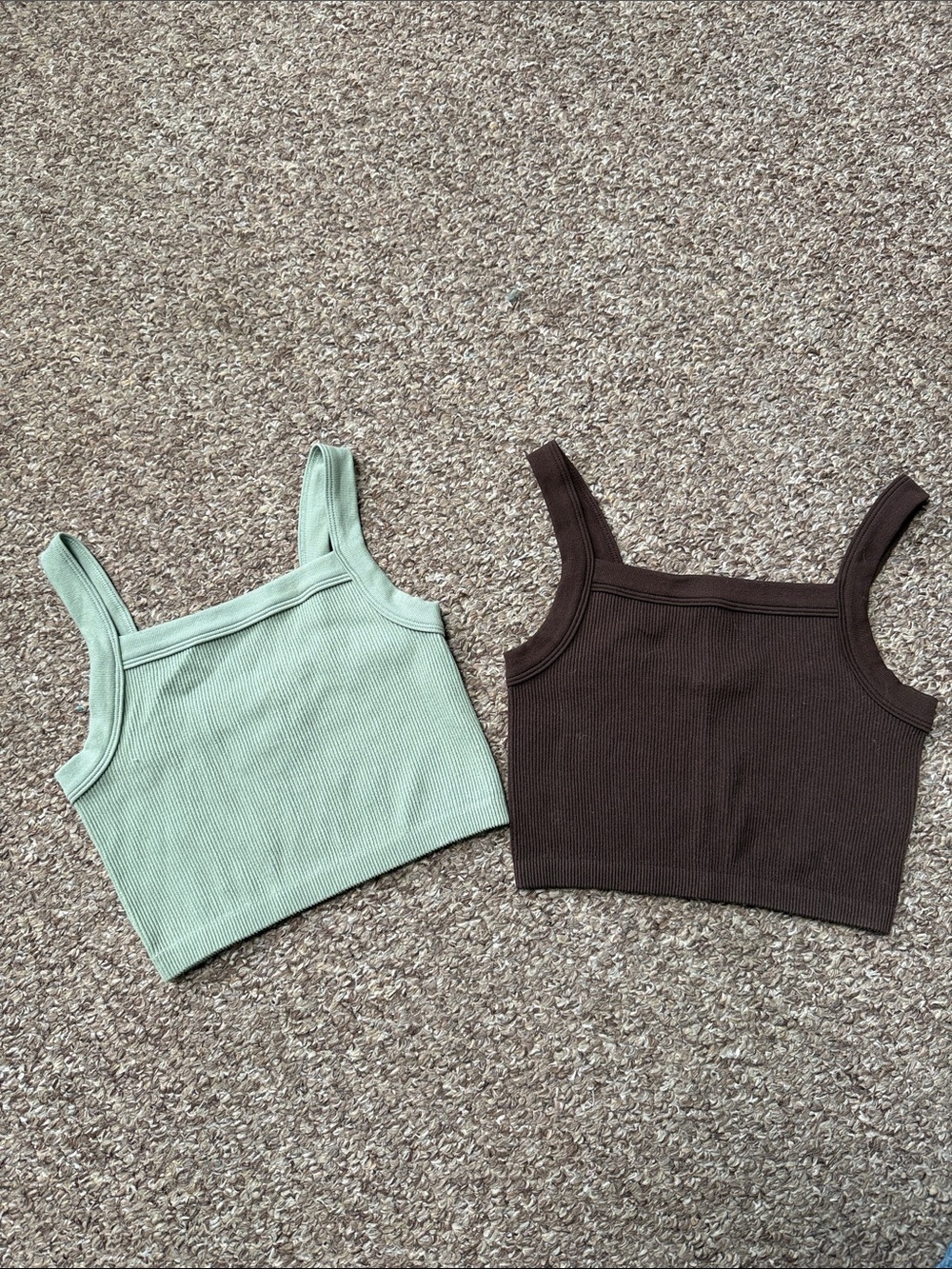 Cotton On Ribbed Cropped Tank Set - Sage Green & Chocolate Brown